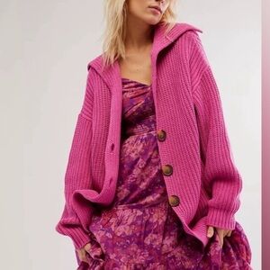 New Free People Swim Too Deep Cardi Pink Firework